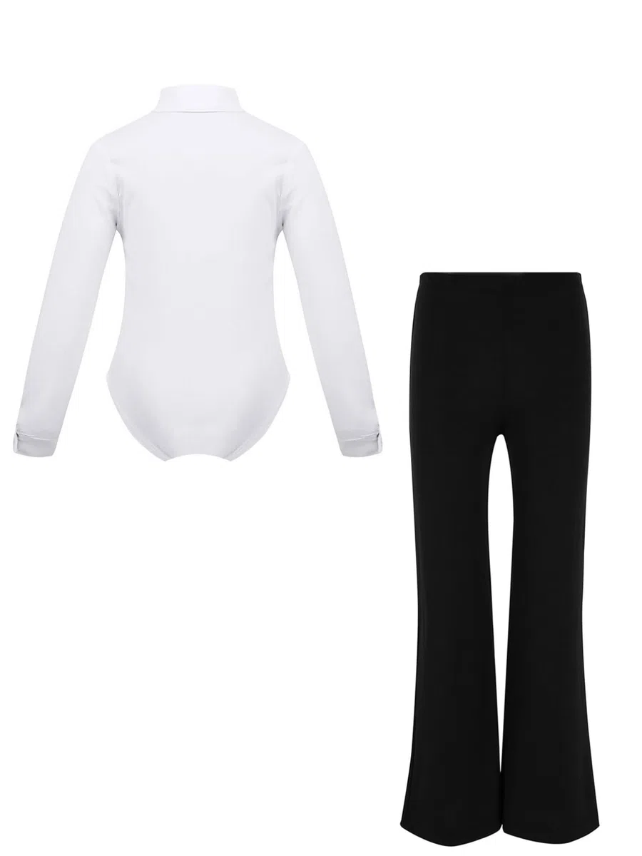 YiZYiF Completo da Ballo Latino per Bambini e Ragazzi Camicia Manica Lunga Con Pantaloni a Zampa Abbigliamento Set