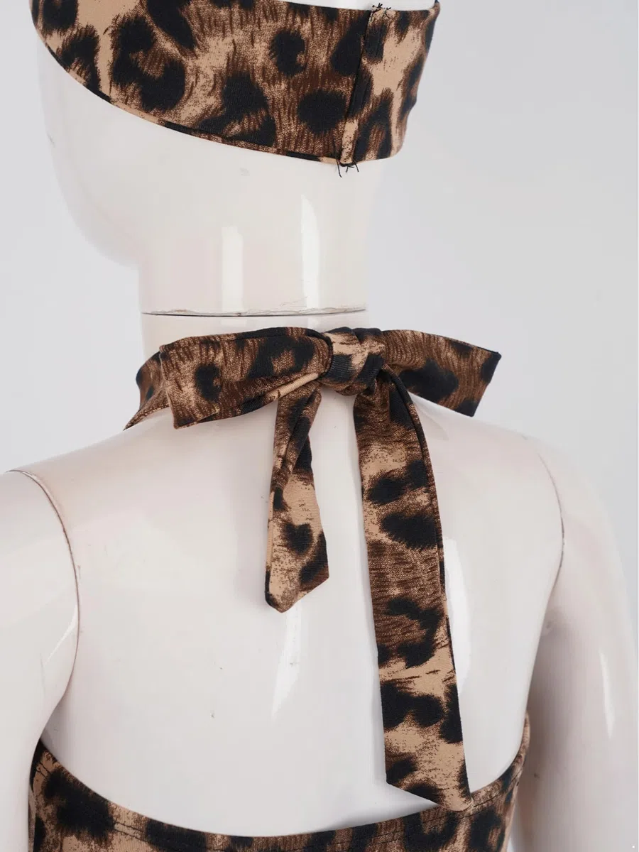 Aislor Vestito da Ballo Latino Americano Bambina Y2k Top Canotta + Gonna con Motivo Leopardato Abito da Pattianggio Artistico Vestito da Balletto Dancewear