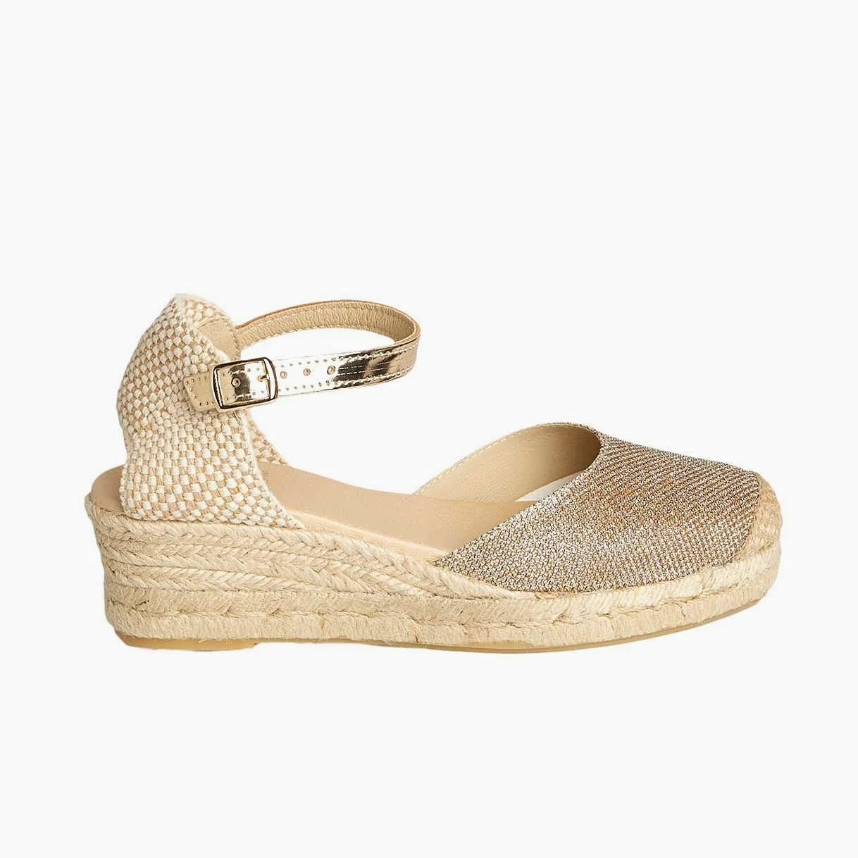 No es Lo mismo - Sandali o Espadrilles di Iuta con Zeppa per Donna | Plateau Sparto con Fibbia e Punta Chiusa | Colore Argento Iridio Taglia dalla 35 alla 41
