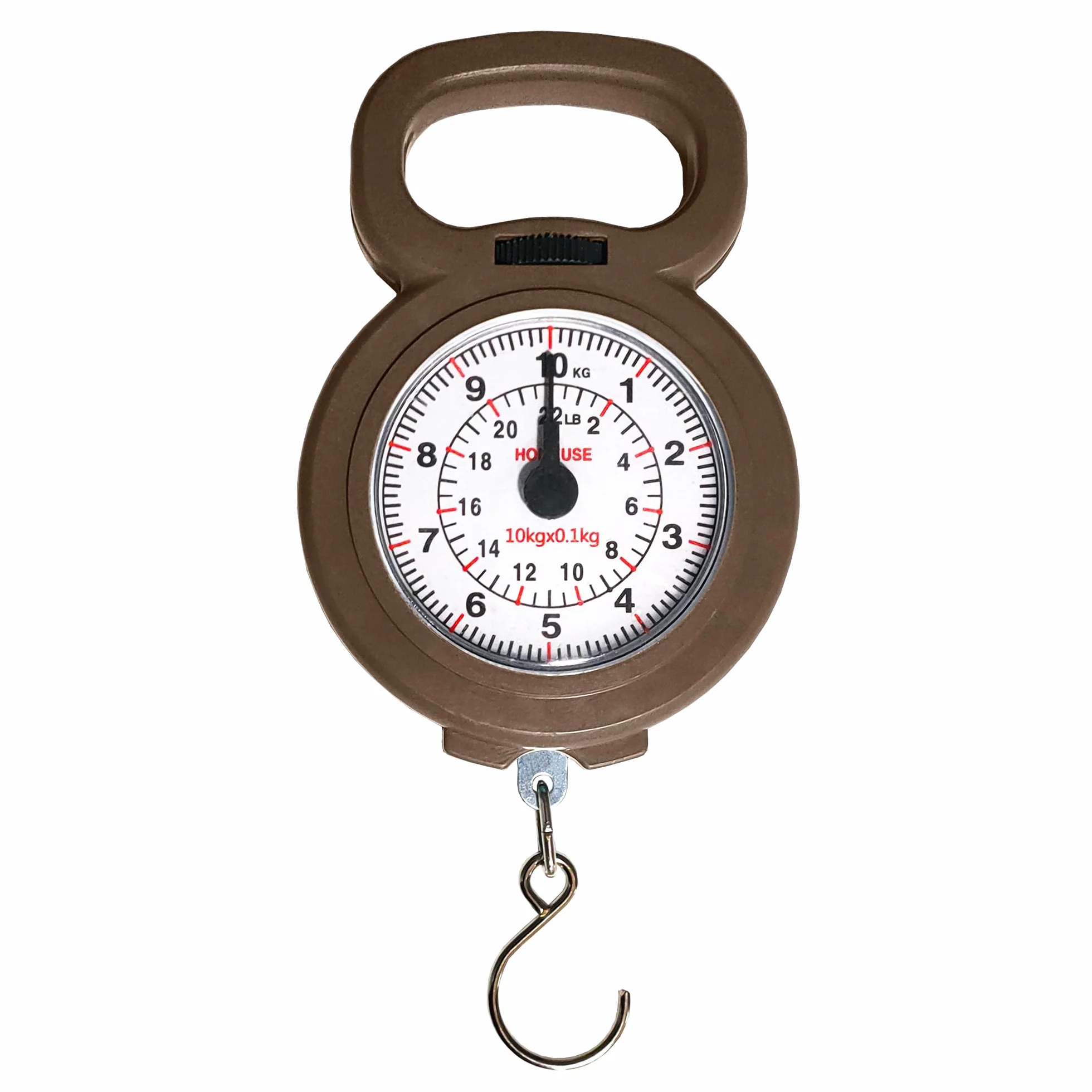 Bilancia Analogica 10Kg per Bagagli e Pesca – Facile da Usare – Portatile e Compatta – Bilancia con Gancio Resistente per Valigie, Pescatori e Uso Domestico (MARRONE)