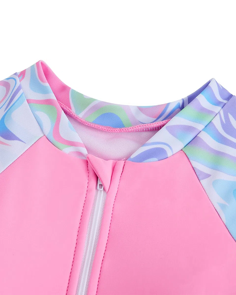 DivingBirds Costume da bagno per bambine con reggiseno imbottito, a maniche corte, costume da bagno con pantaloncini, 7-14 anni