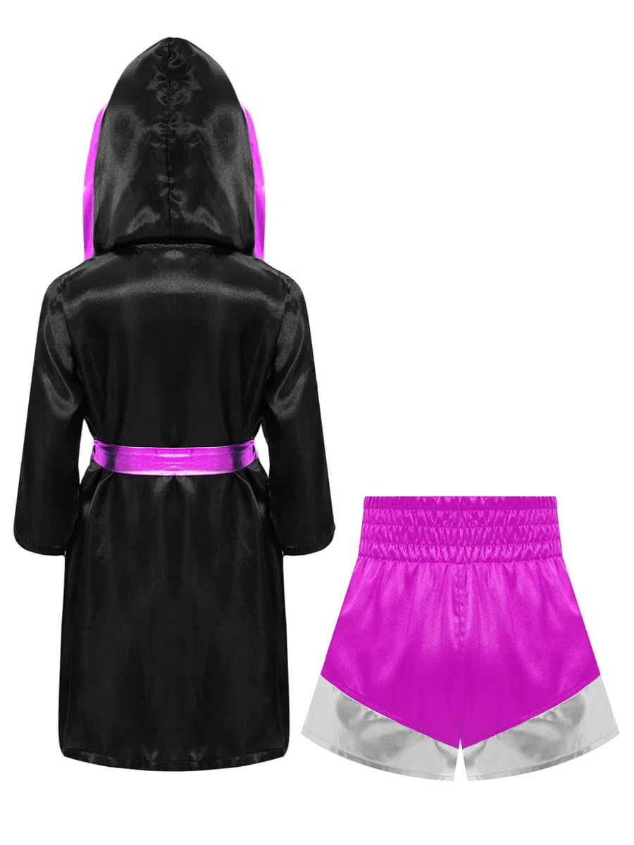 Oyolan Accappatoio da bambino con cappuccio, Muay Boxe e pantaloncini da boxe, vestito MMA Kick Boxing