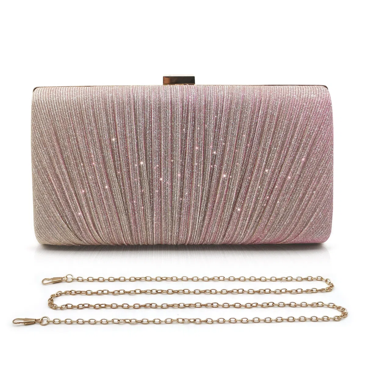 Pahajim Pochette Donna Elegante Brillantinata Borse Clutch Glitter Sposa Borsa con Catena Paillettes Borsetta Tracolla per Balli, Feste, Matrimonio, Cerimonia (Oro Rosa)