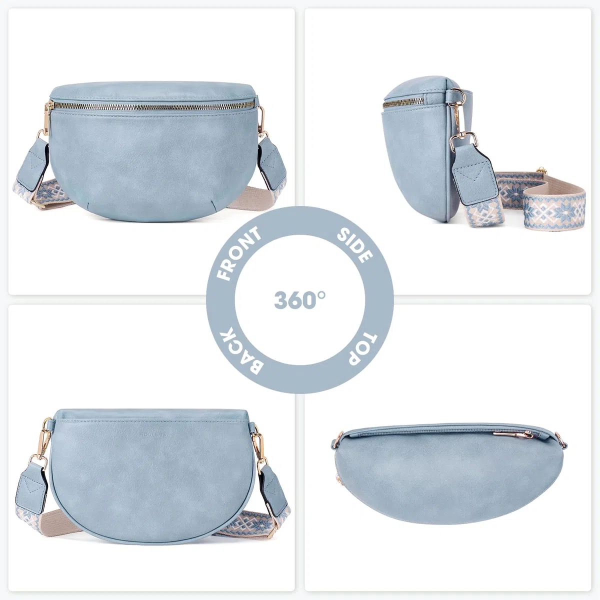 Roulens Borsa a Tracolla da Donna Alla Moda Marsupio in Pelle PU Morbida di Grande Capacità con Tracolla Larga Regolabile e Rimovibile