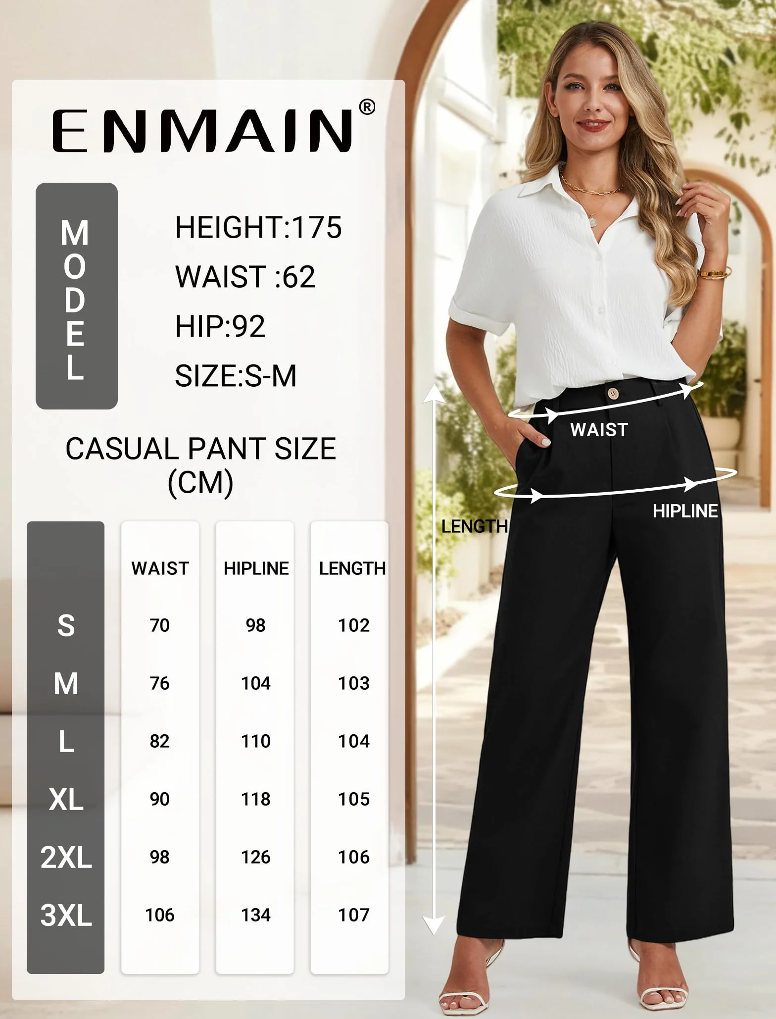 Enmain Pantaloni Lino Donna Ufficio Pantaloni Gamba Larga Vita Alta Casual Cotone Estivi Pants con Tasche