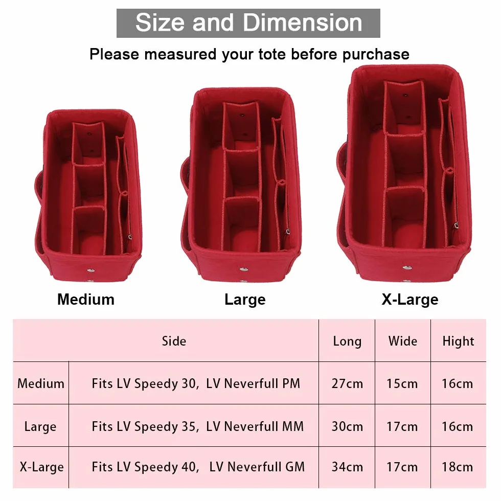 Feltro Organizer Borsa Donna, Borsa per Organizzatore con Borsa Rimovibile Interno (Rosso,L)