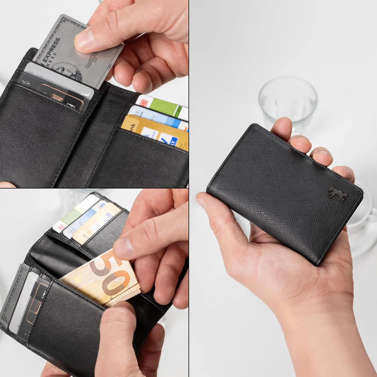 Berliner Bags Porto Portacarte Slim Uomo in Vera Pelle con Protezione RFID, 8 Carte, Tasca per Banconote, Scatola Regalo – Nero