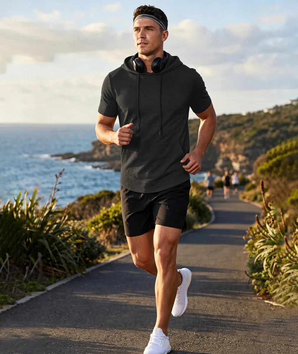 ZITY T-Shirt Sportiva Uomo con Cappuccio Maniche Corte Traspirante Palestra Corsa Estate M-3XL