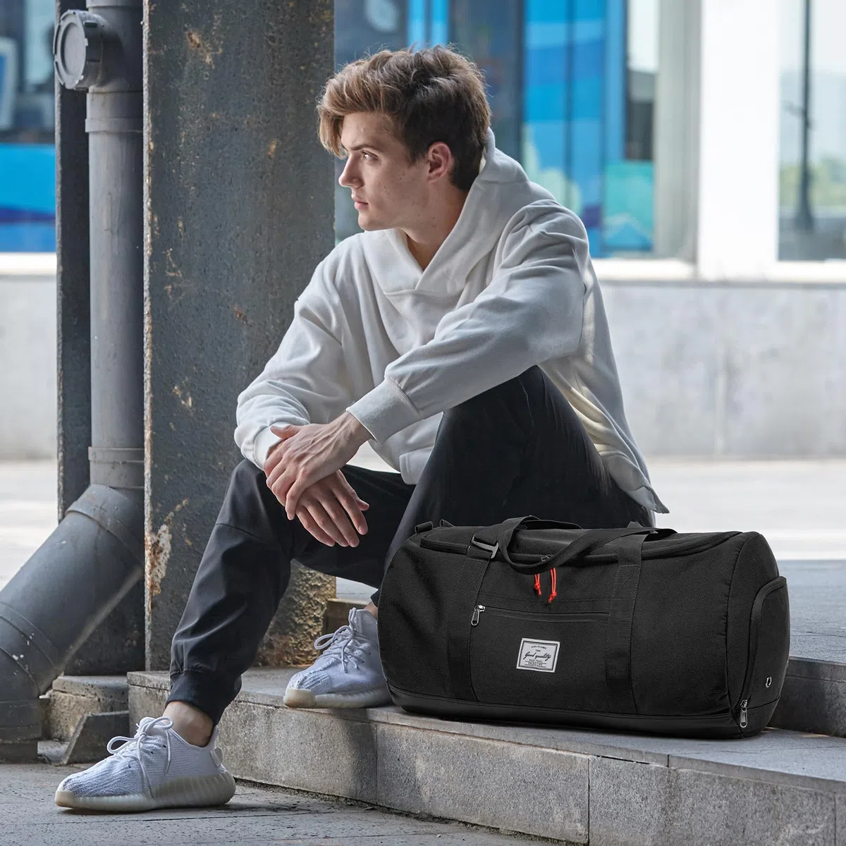 Borsa da viaggio con scomparto per scarpe, grande borsa sportiva, da uomo, donna, impermeabile, Weekender, A-nero., 60L, viaggi, campeggio, weekend, pernottamento, palestra, sport, fitness