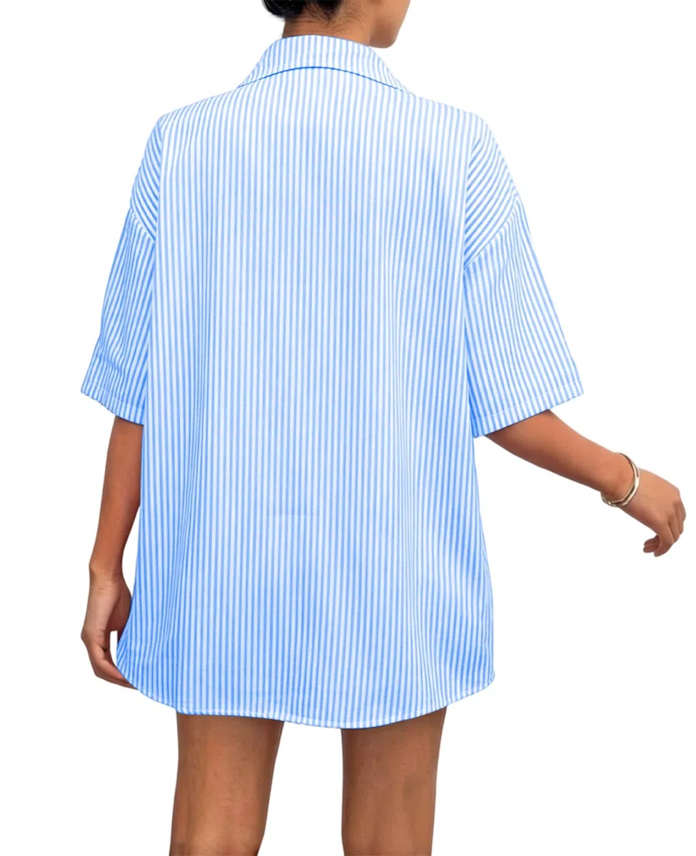 Rayson Completo Donna Estivo Righe 2 Pezzi Camicia Maniche Corto e Pantaloncini con Coulisse e Tasche Set Coordinati Completi Estivi Donna per Mare Spiaggia Lavoro