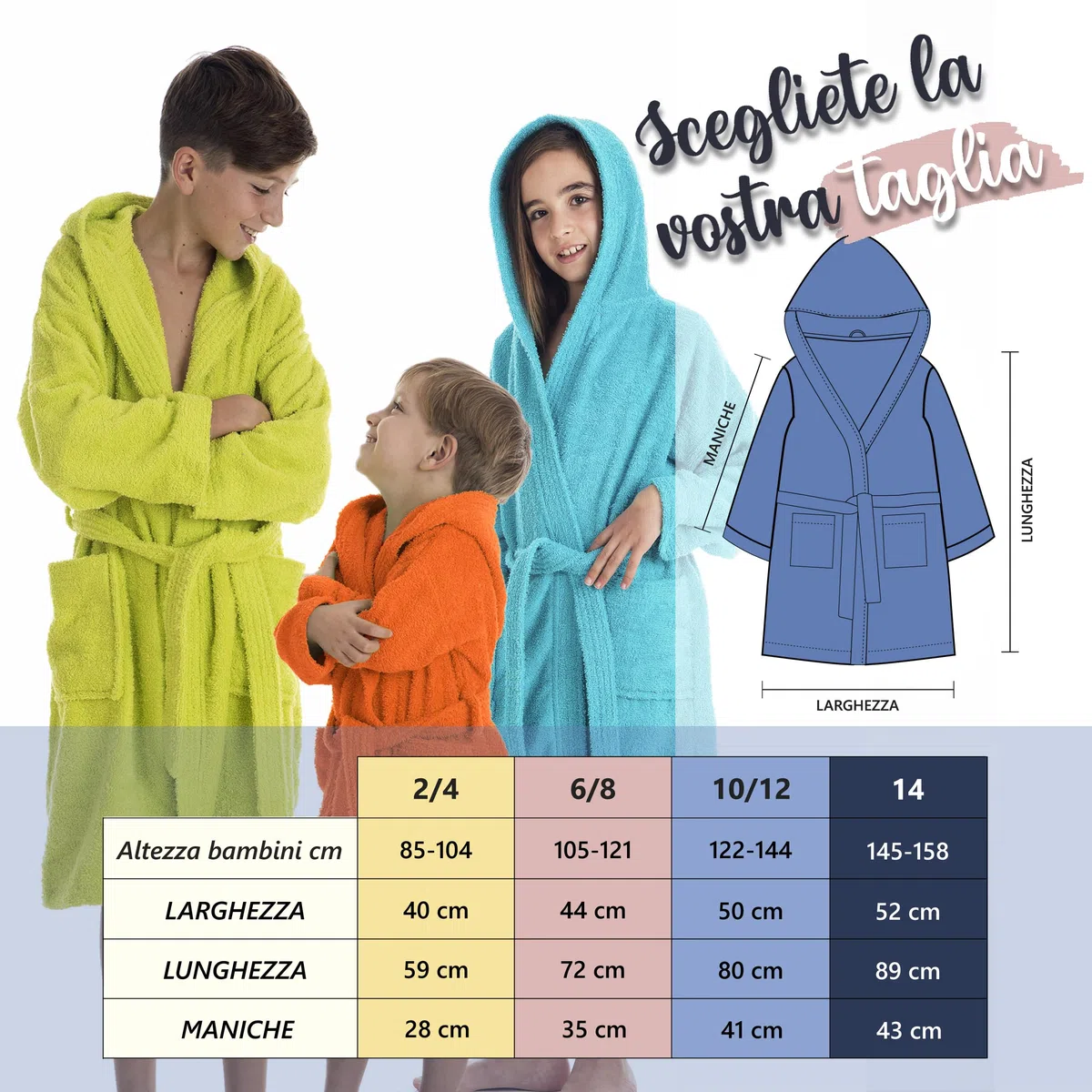 LEBENGOOD Accappatoio per Bambino e Bambina : Ragazzo e Ragazza, Unisex - 100% Cotone OEKO-TEX® Accappatoio Spugna- 2 Tasche, Cintura, Cappuccio
