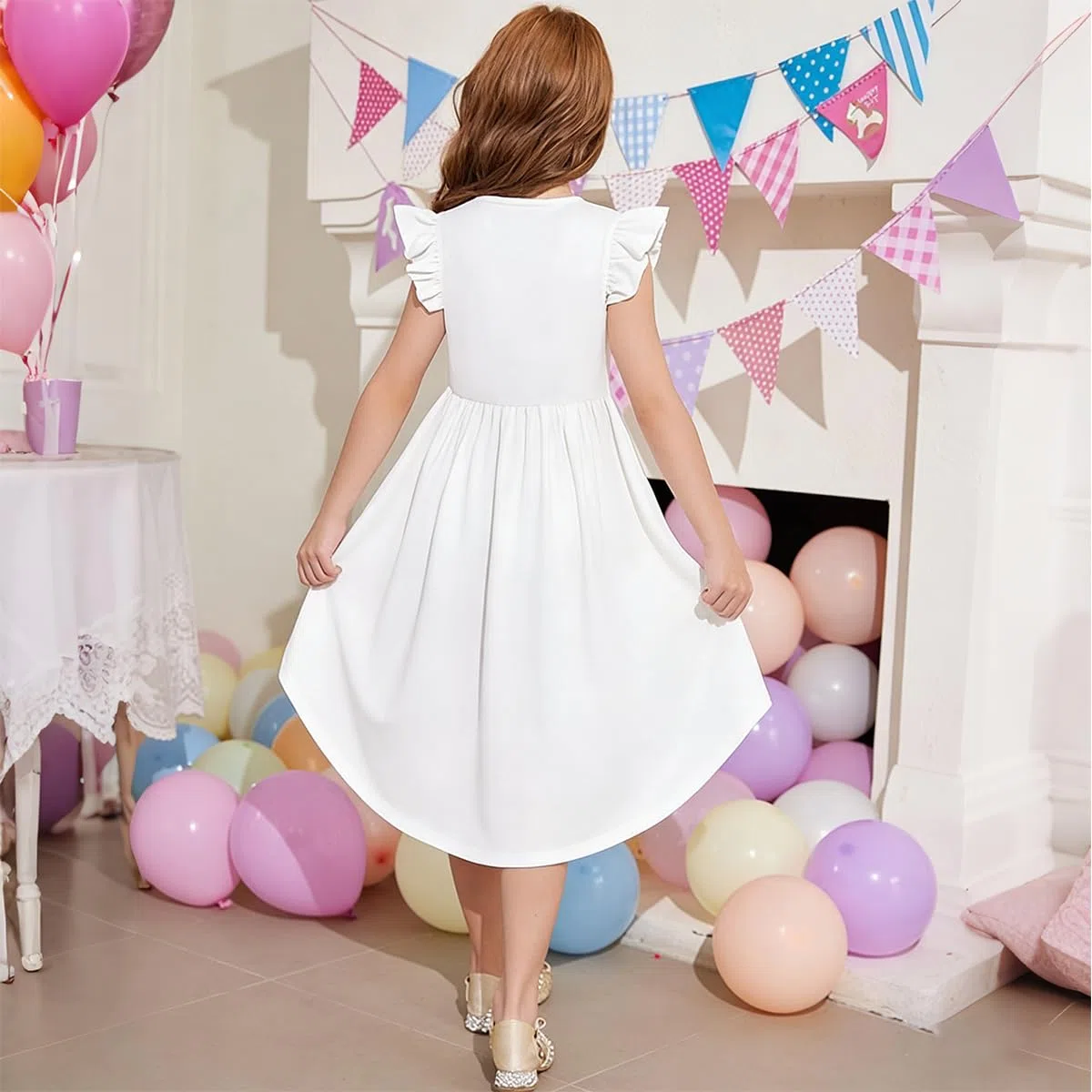 Vestito Bambina Elegante Orlo Asimmetrico Vestiti Ragazza Abito Bambine Estivi Trapezio Abiti Ragazze con Tasche 7-13 Anni