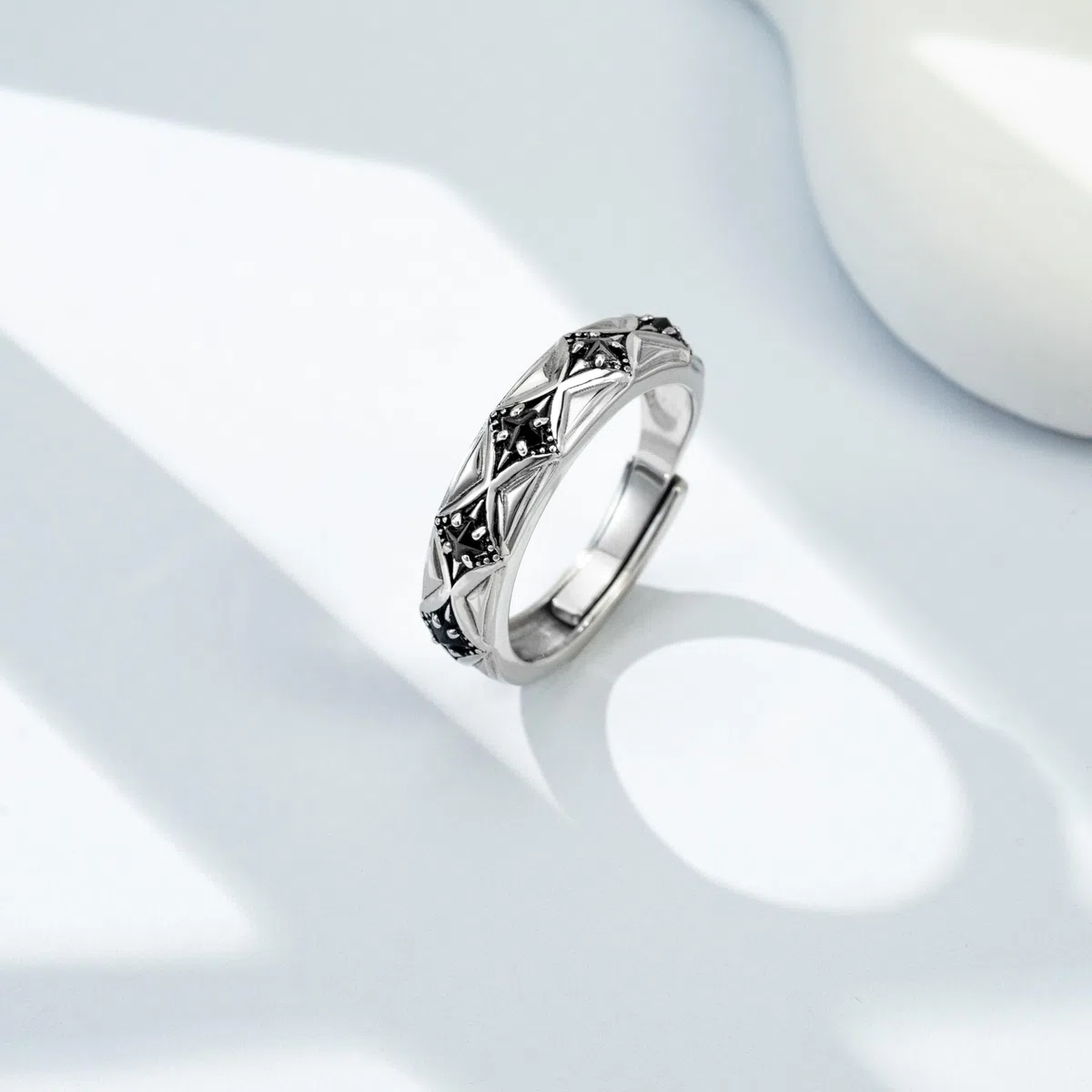 Anello Uomo in Argento Regolabile con Spinelle Nero unisex Anello per Adatti a Donna e Uomo Semplice ed Elegante