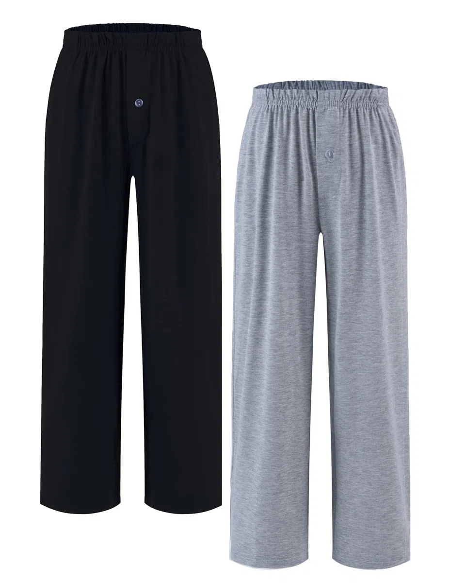Arshiner Ragazzo Pantaloni Pigiama Confezione da 2 Morbidi e Comodi con Bottoni Anteriori Tinta Unita Casual Lunghi con 2 Tasche Pantaloni del Pigiama per Bambino 7-15 Anni
