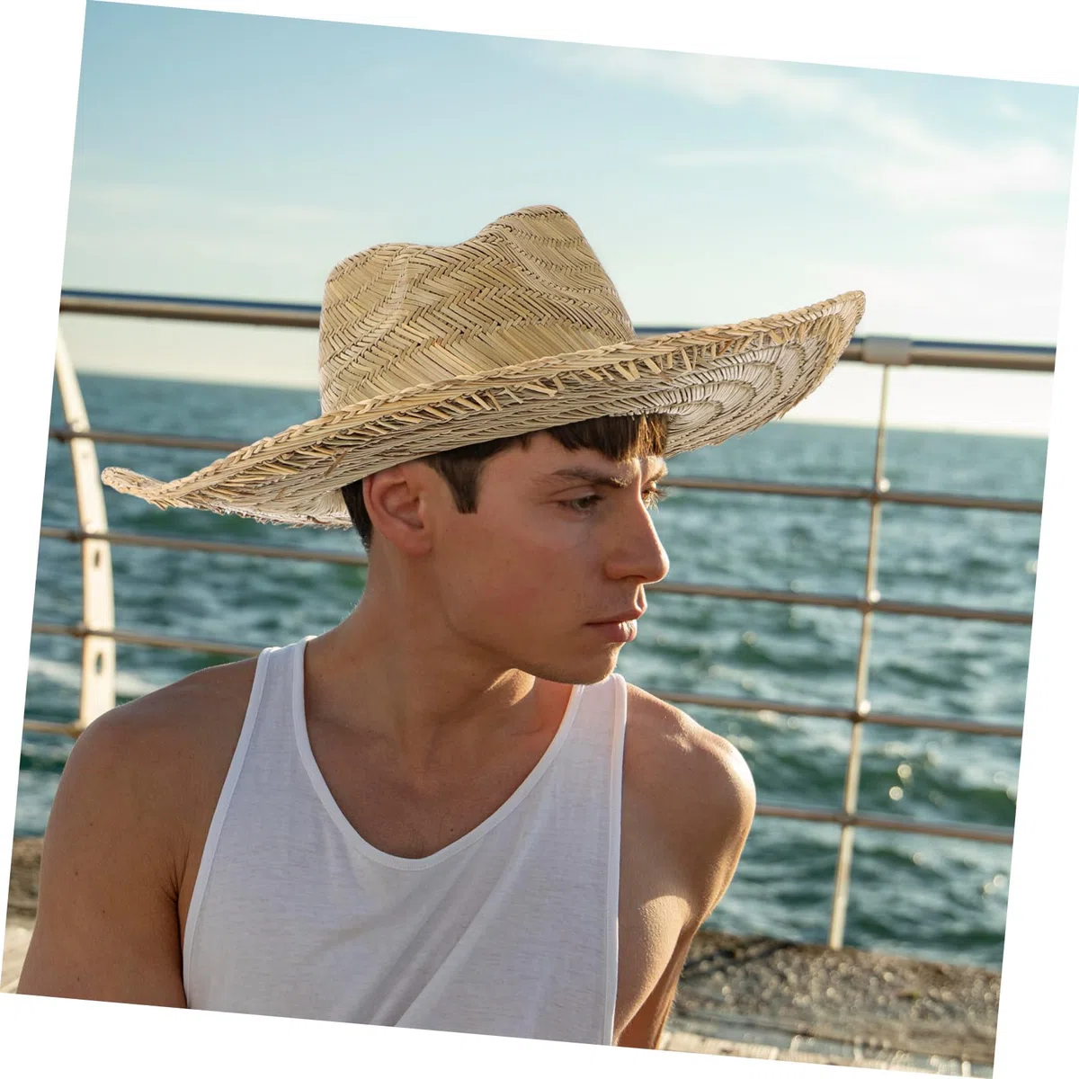 Cappello da Spiaggia Estivo da Uomo con Ampia Falda, Protezione UV, Leggero in Paglia, per Vacanze al Mare, Piscina e attività all’Aperto, Taglia l (58-60 Cm)
