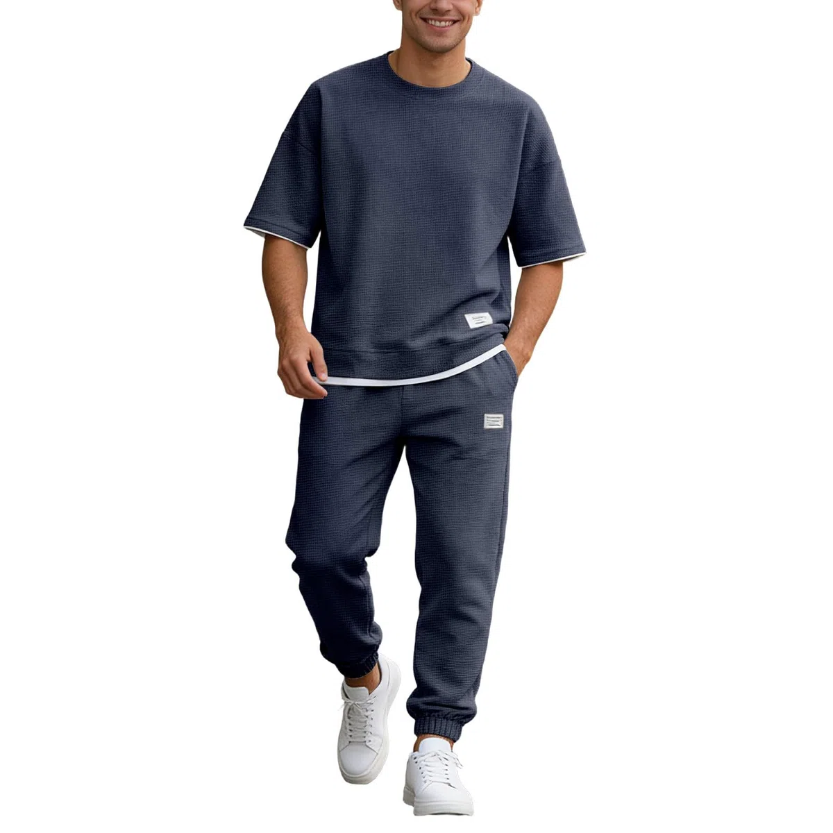 Generico Completo Estivo Uomo 2 Pezzi Tuta Estiva Casual per Spiaggia Completi Tute da Ginnastica T Shirt Manica Corta + Pantaloni Set Leggera Completi Sportivi Magliette uomo corta Scollo Tondo 2026