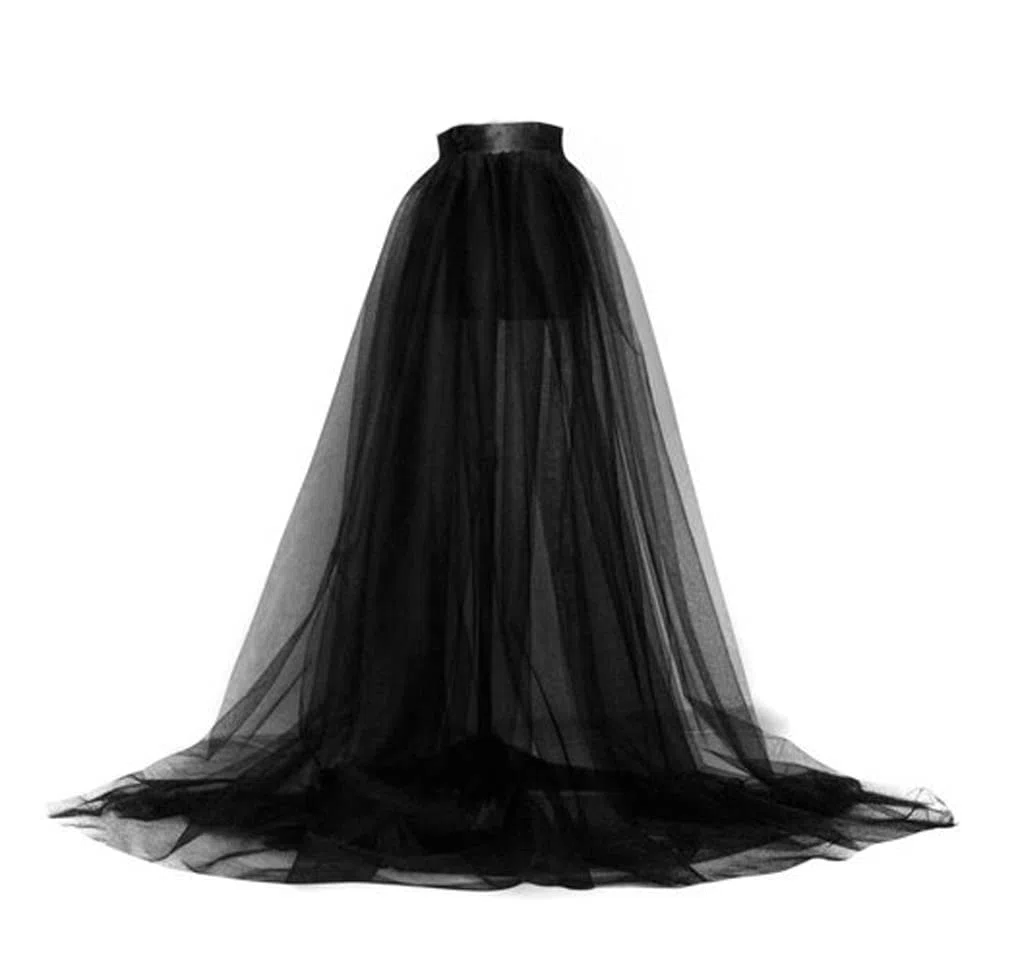 Staccabile treno abito da sposa abito da sposa gonna in tulle per feste serali donne lunghezza pavimento vedere attraverso il vestito cinturino in vita stile mantello