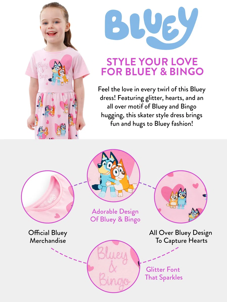 BlueY Vestito Bingo Vestito Estivo Ragazza | Glitter Abiti da Bambina | Cotone Abbigliamento Ragazza