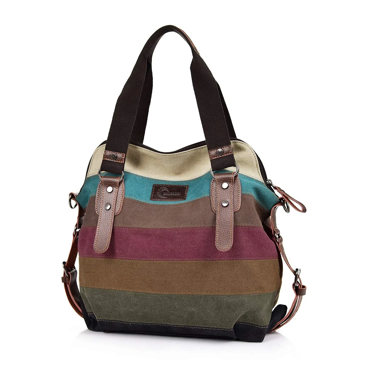 CHEREEKI Borsa a mano da donna, a tracolla in tela a righe, multicolore, borsa a tracolla in tessuto per donna/ragazza