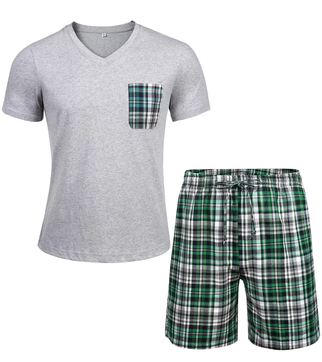 Pigiama Corto da Uomo, 100% Cotone, a Maniche Corte, con Pantaloni a Quadri