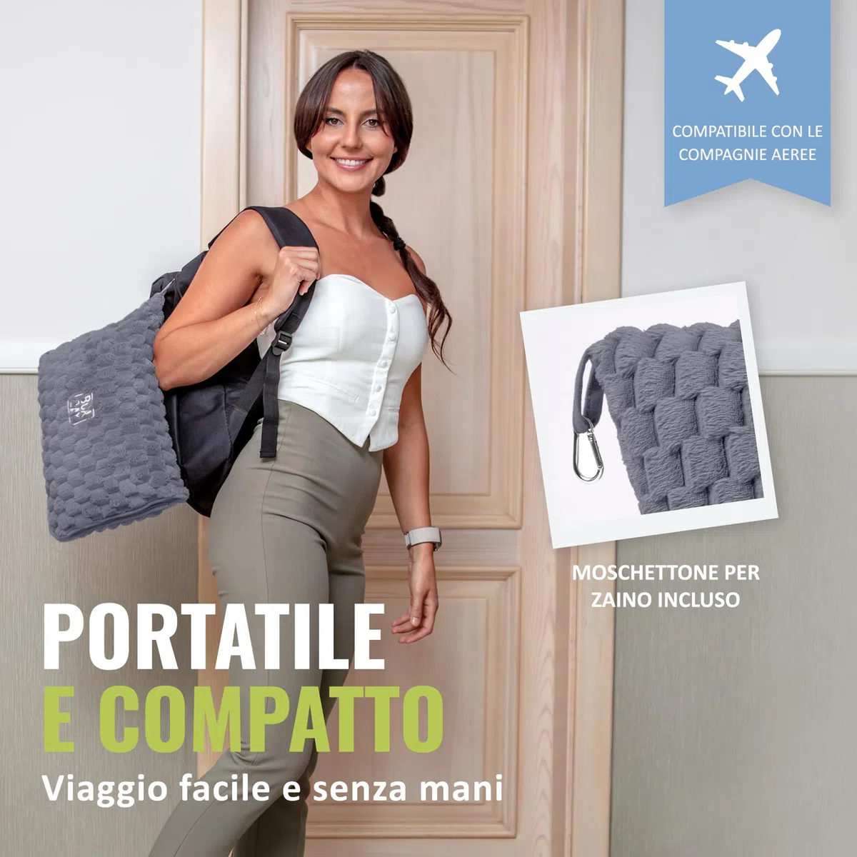 BOACAY Coperta da Viaggio Pieghevole per Aereo, Auto - Coperta da Ufficio Compatta - Cuscino Portatile per Adulti, Bambini con Custodia, Manica per Bagagli, Clip per Zaino