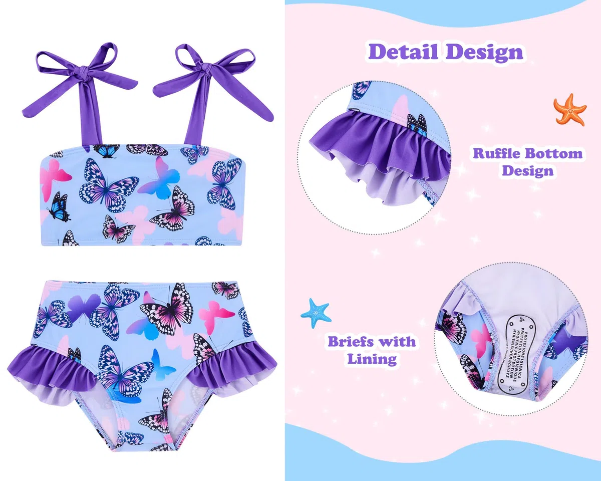Kids4ever Costume da Bagno Bambina Intero + Bikini Due Set Mare e Piscina per Bambini 2-7 Anni