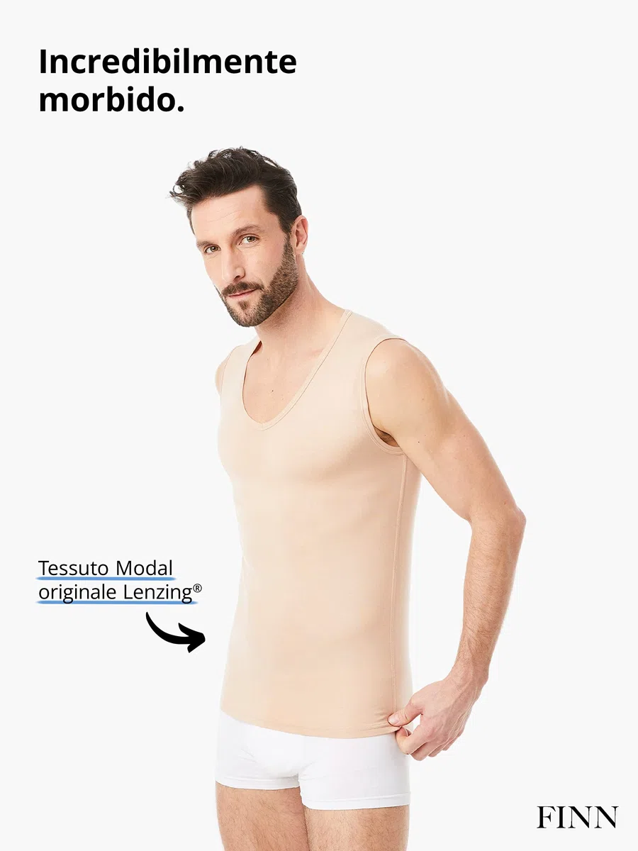 FINN Maglietta Intima Business Uomo Senza Maniche con Scollo a V - Maglia Sottogiacca in Originale Tessuto Lenzing® Modal - La Canottiera Perfetta sotto Camicia e Abito