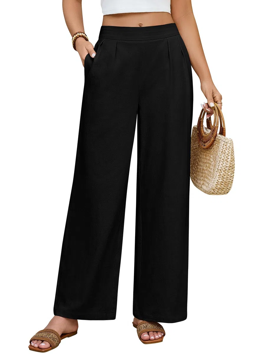 Pantaloni Donna Estivi Cotone Pantaloni Larghi Leggeri Pantalone Elastico Vita Pantaloni Eleganti Casual da Spiaggia Comodi Tinta Unita con Tasche