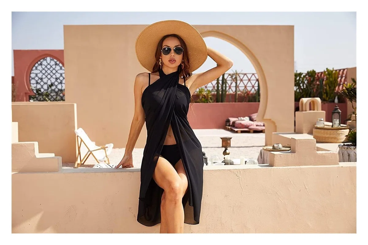 Gonna Copricostume Donna Copricostume da Spiaggia, Pareo Lungo e Corto da Donna, Copricostume da Spiaggia, Bikini, Gonna Corta Trasparente, Sciarpa for Copricostume da Bagno(Rose-Long)