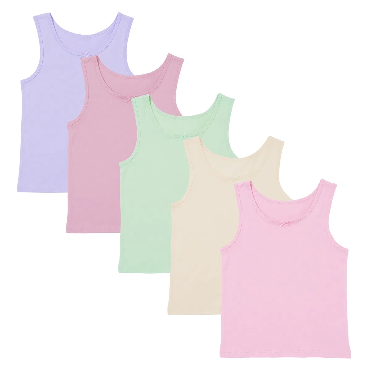 Confezione da 5 canottiere senza maniche per bambine, 100% cotone, bianco pastello, taglia 2-12 anni
