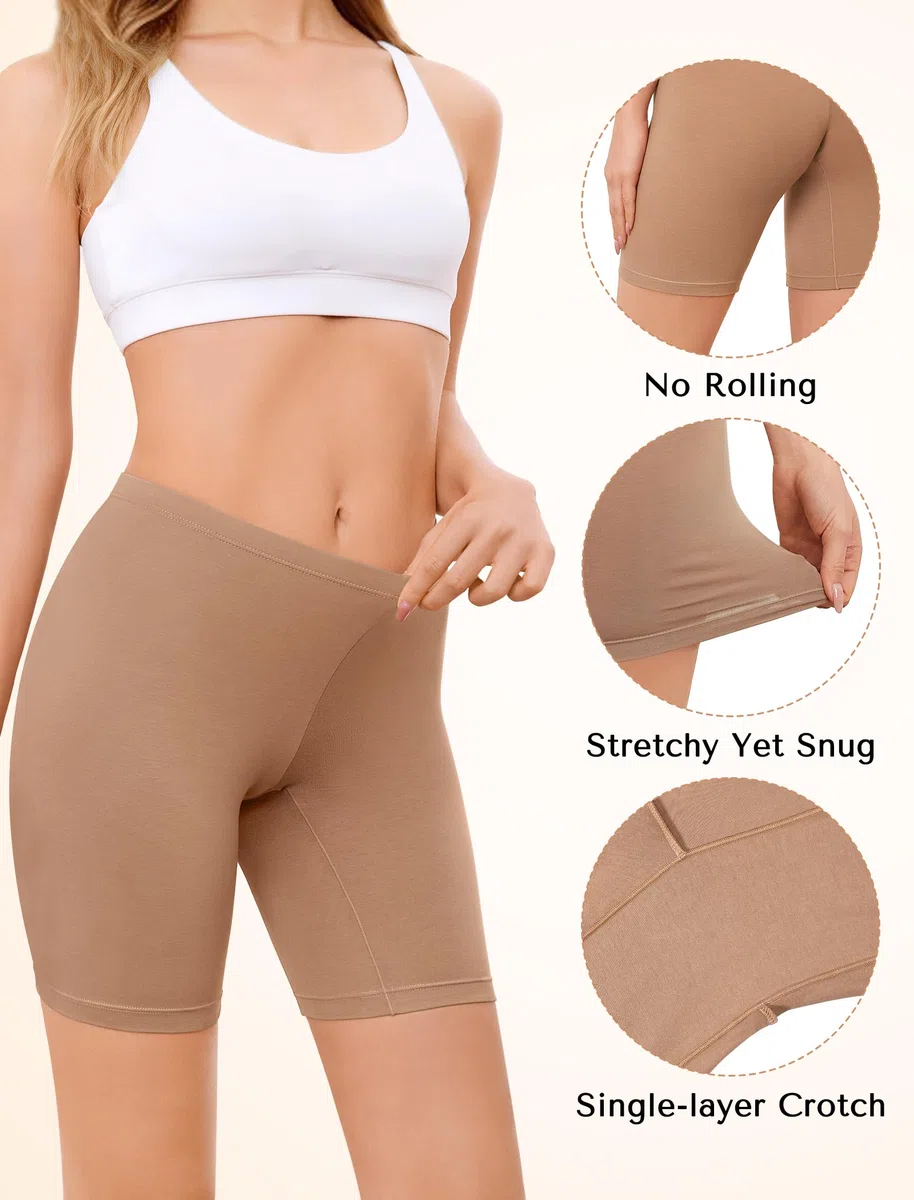 VOENXE Boxer da Donna Cotone Mutande Pantaloncini Sottogonna Donna Culotte Antisfregamento Leggings Corti Culotte Mezza Gamba Cotone Sport Hot Pant Vita Alta Pacco da 4