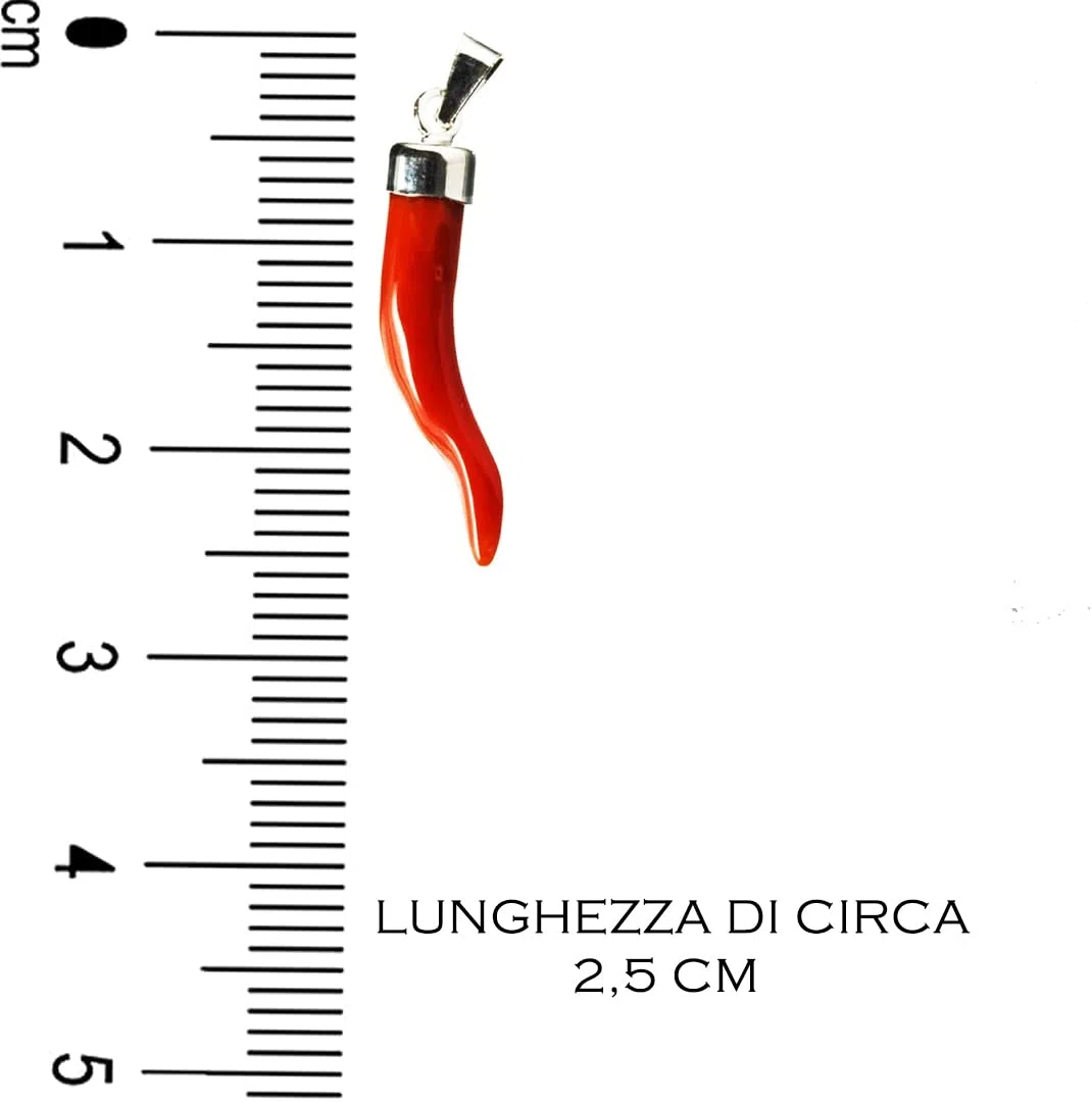 Cornetto portafortuna in corallo rosso del Mediterraneo e argento 925 ciondolo uomo donna corallo vero lunghezza 2,5 cm circa
