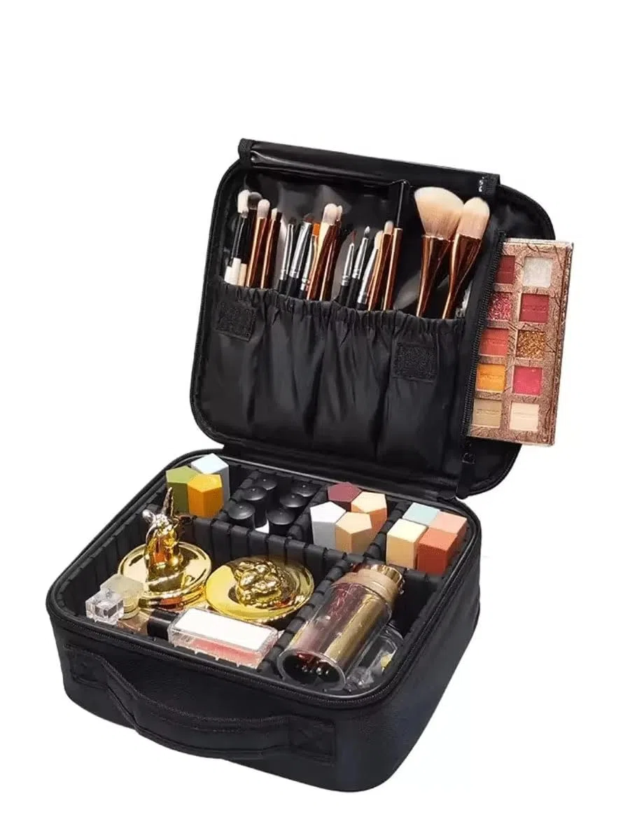 GLAMANIA - Beauty case portatile per trucco, da donna, con specchio, borsa per trucchi, trousse con specchio, borsa per cosmetici con specchio, borsa da viaggio, schwarz, 27 x 25 x 11 cm, Moderno