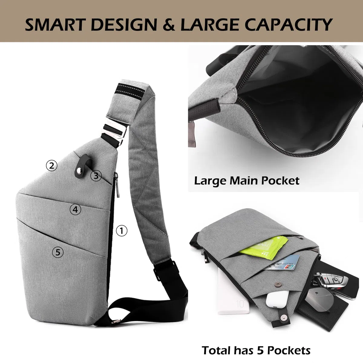 Marsupio Antifurto Multifunzione, Borsa a Tracolla con Tasche Multiple, Marsupio Donna Resistente all'Acqua, Borsello Uomo Tracolla Sicuro per Viaggi