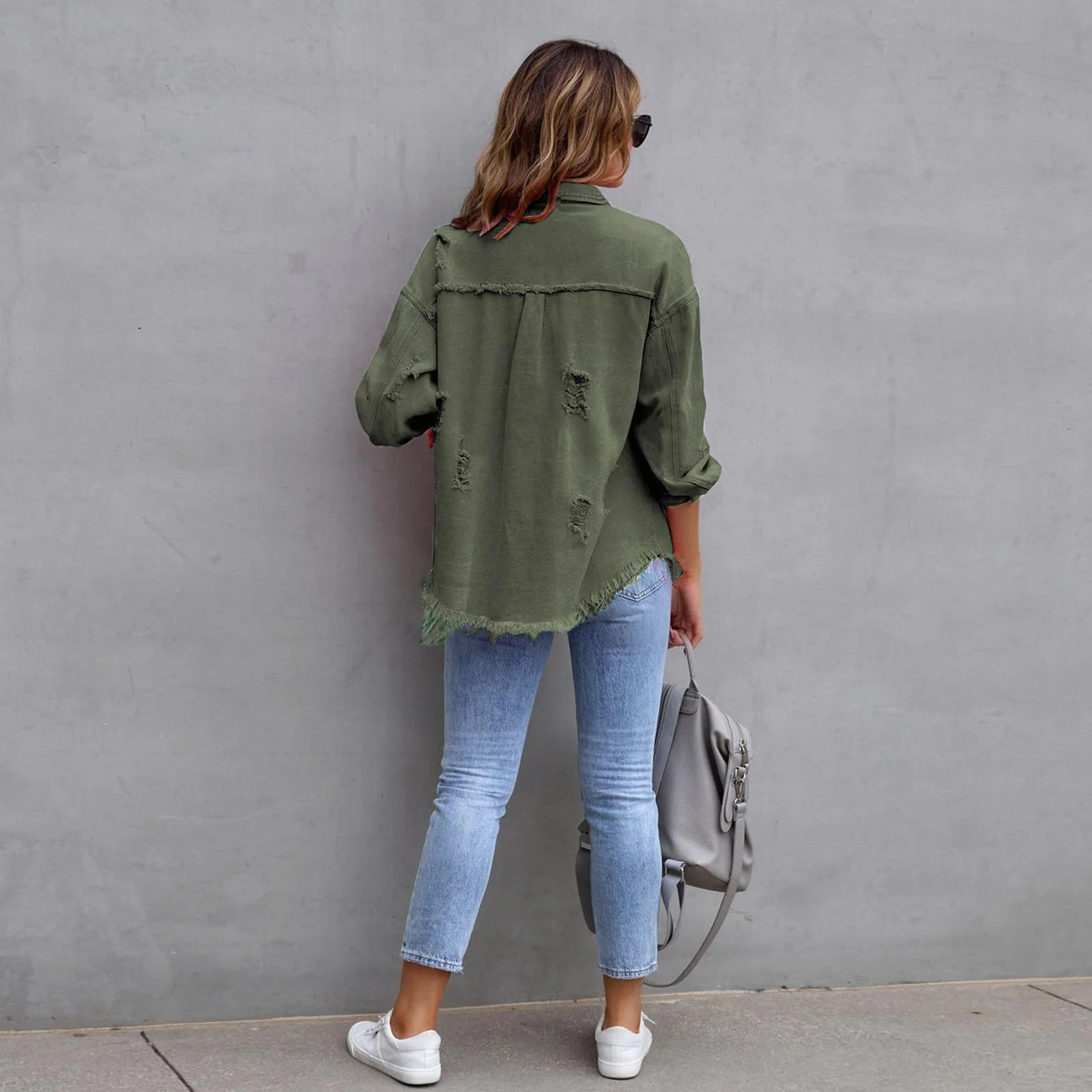amropi Giacca Jeans con Bottoni Donna Giubbino Strappato Denim Jacket Leggere Camicetta Giacche