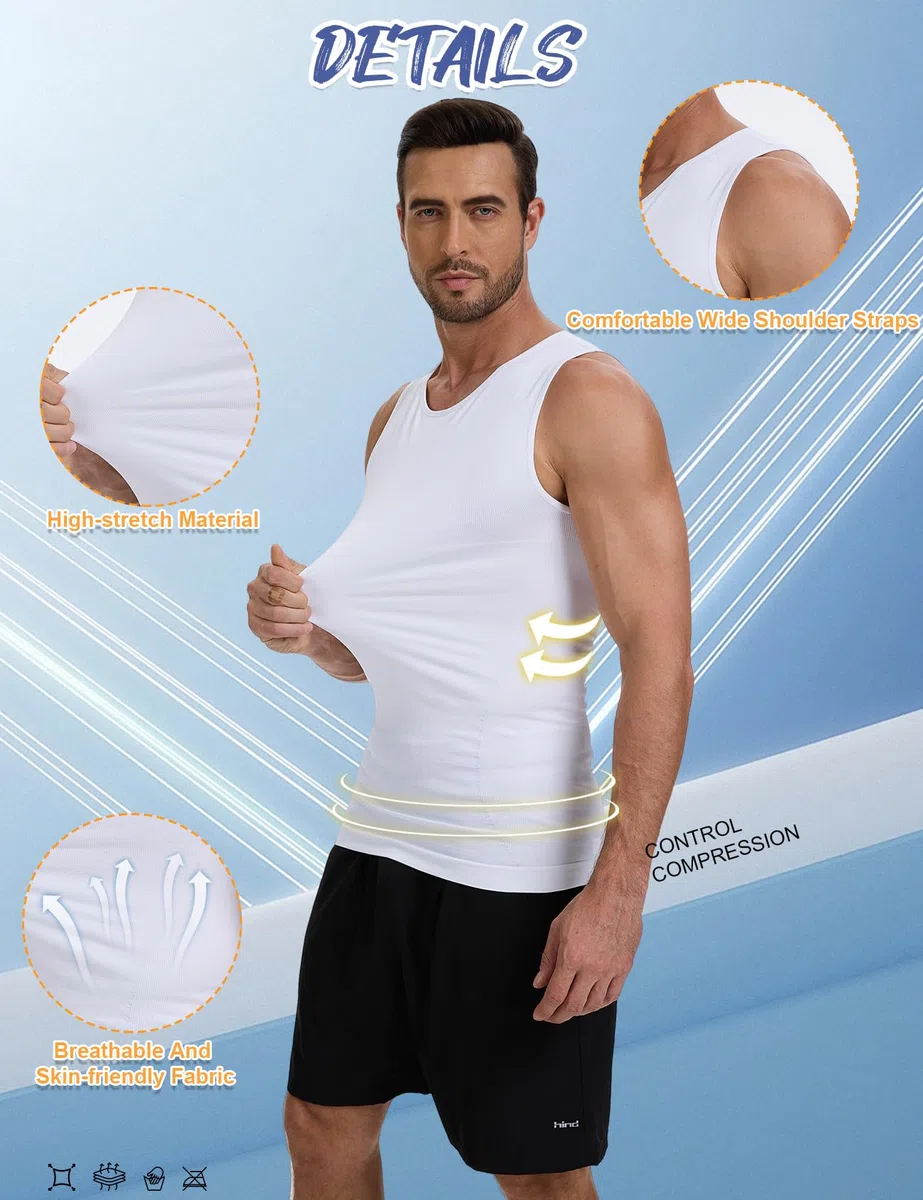 HANERDUN Camicia Compressiva Uomo – Alta Elasticità, Modellante per Addome, Antiscivolo, Invisibile sotto i Vestiti – Perfetta per Fitness, Ufficio e Uso QuotidianoCompressione Uomo