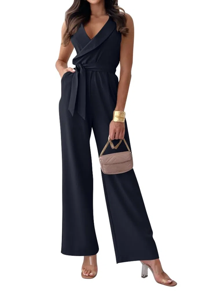 shownicer Tuta Donna Elegante Scollo a V Maniche Corte Tinta Unita Jumpsuit Cerimonia Cocktail Party Overall Playsuit con Tasca