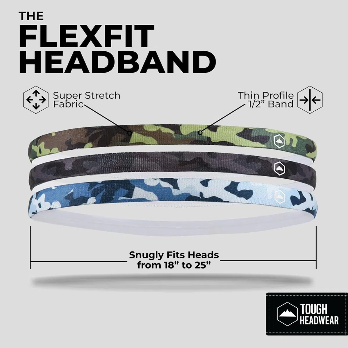 Tough Headwear Fascia Capelli Uomo Donna - Fasce Capelli Sport - Set di 6 Fascette Sportive Elastiche - Sottili Assorbenti e Antiscivolo - Fasce Running Workout e Allenamento in Palestra
