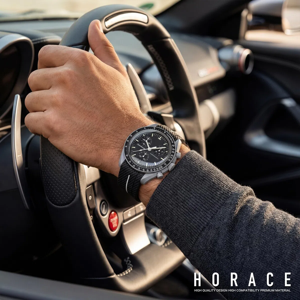 HORACE Cinturino universale da 20 mm in silicone LSR con sgancio rapido – Texture premium con linea colorata – Compatibile con Omega x Swatch MoonSwatch