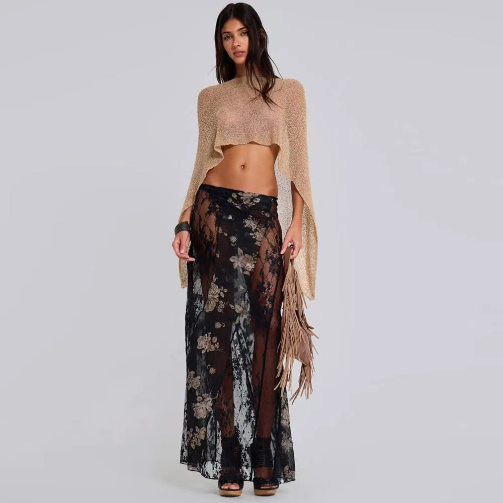 Poncho Donna Multifunzionale Asimmetrico Coprispalle Elegante Mantella Leggera Scialle Maglia Traforata Versatile Accessorio Moda Copricostume Mare Stola(Marrone)