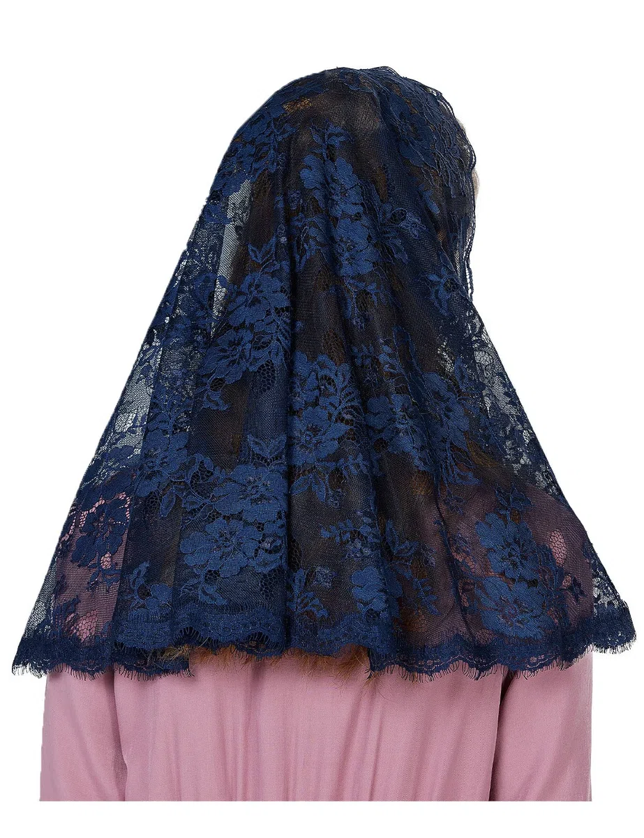 BEAUTELICATE Velo di Pizzo da Chiesa Donna Cattolica Mantilla Sciarpa Copricapo Foulard Velo Muliebre per Chiesa Messa In Latino Nero Blu V115
