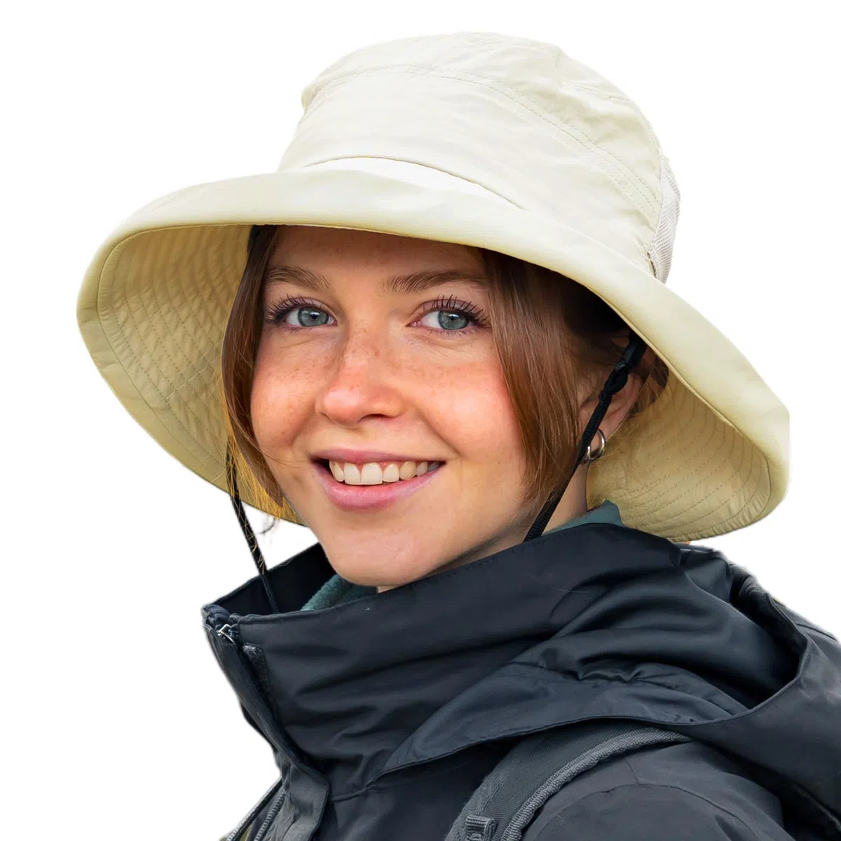 TOP-EX UVCoolix™ - Cappello da sole rinfrescante da donna con coda di cavallo, UPF 50, tesa larga, cappello da pescatore per protezione UV, impermeabile, cappello a secchiello con sottogola