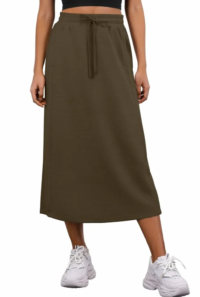 PrinStory Gonne midi estive in vita elastica regolabile con coulisse gonne con tasche