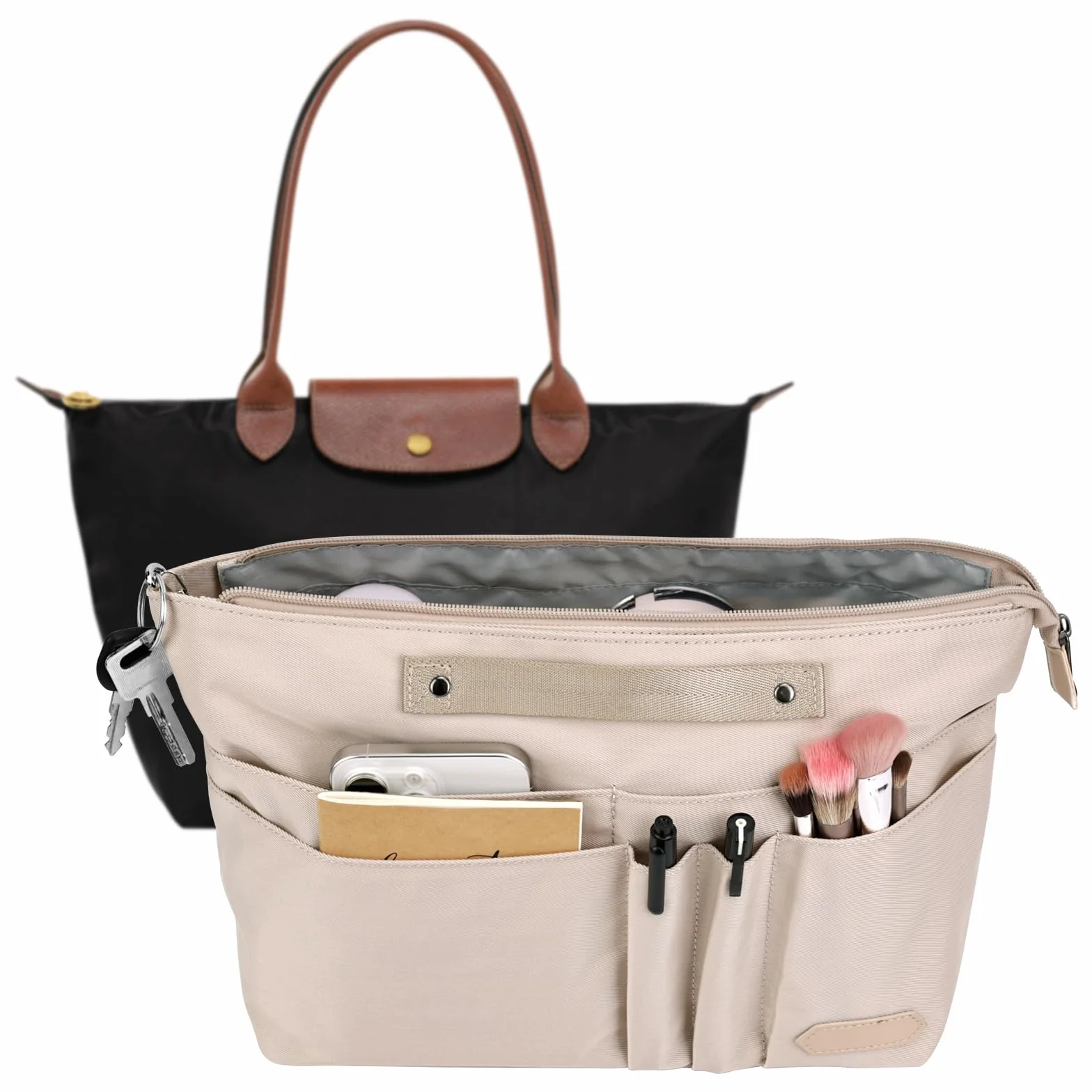 GADITIEK Organizer Borsa Donna per Borse Tote Donna, Organizzatore Borse Poliestere con Scomparti Multipli e Zip per Longchamp Borse Le Pliage l, e Altro... (Beige, L)