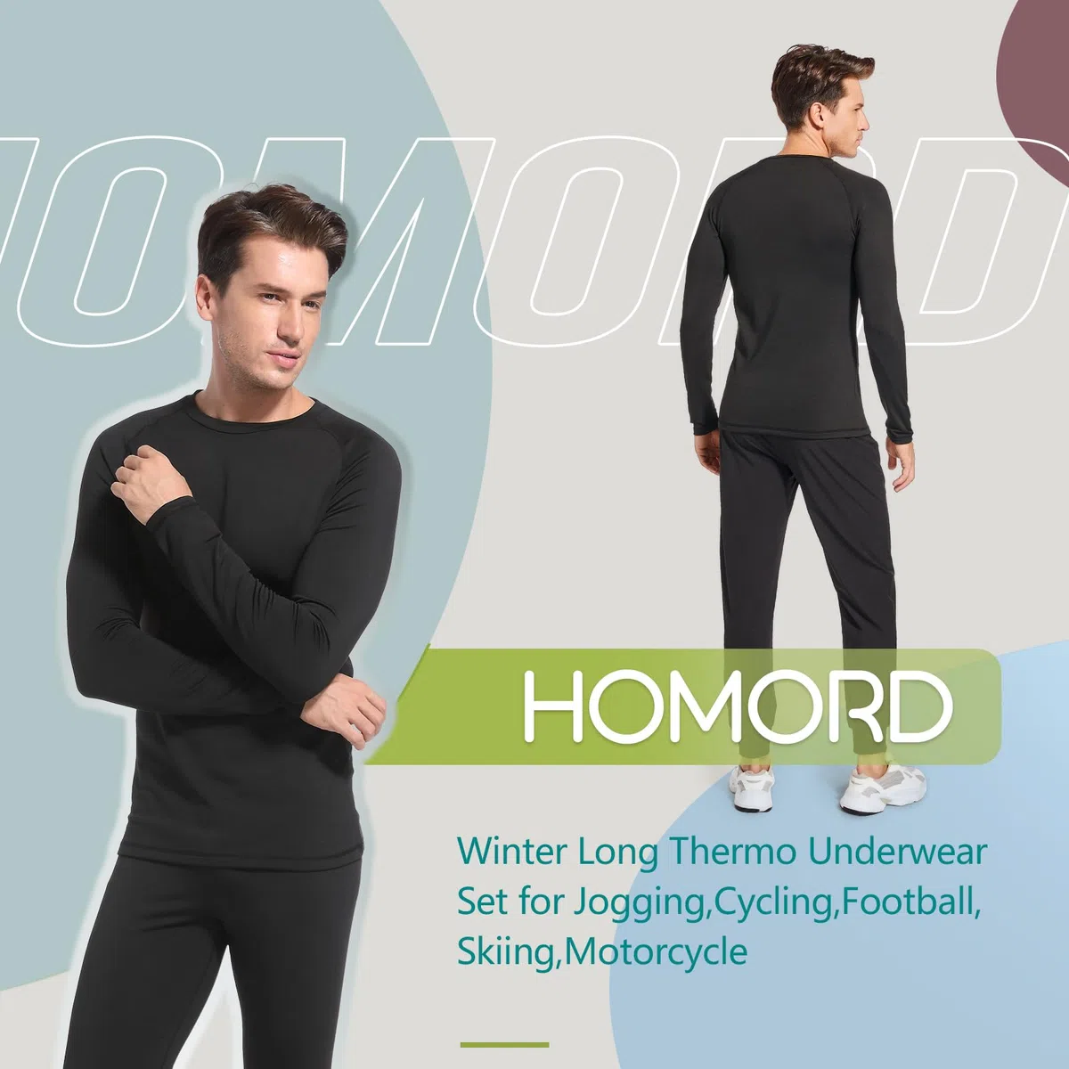 Homord Intimo Termico Uomo Invernale, Manica Lunga Maglia Termica e Pantaloni - Attivo Caldo Completo Tuta Termica Funzionale Set Termico Uomo per Sci Ciclismo Corsa Allenamento