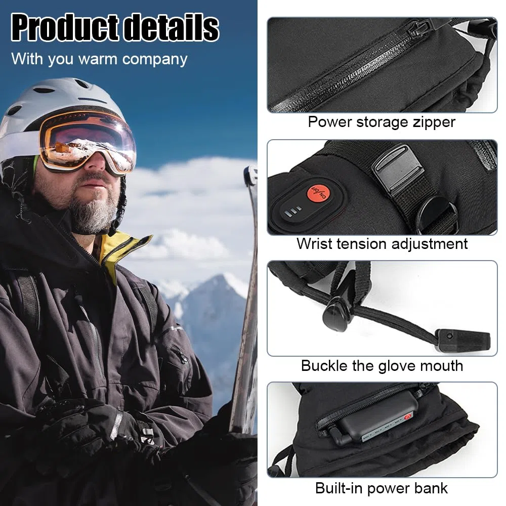 Guanti riscaldati per uomo e donna, 7,4 V, 3200 mAh, ricaricabili, guanti termici invernali, 3 livelli di controllo della temperatura, per moto, sci, corsa, ciclismo, escursionismo, pesca, sci