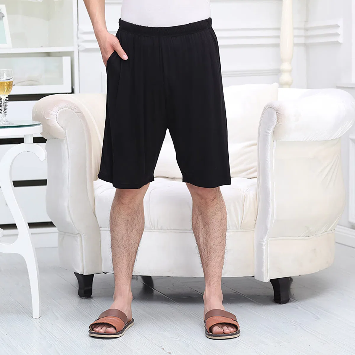 Uomo Taglie Forti Pacco da 2 Pantaloncini Pigiama Leggero Elastico Pantaloncini Casual da Casa da Salotto con Tasche S-6XL