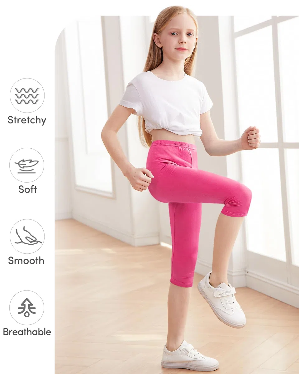 Domee Leggings 3/4 Pantaloni Corti Estivi Bambina Pacco da 4