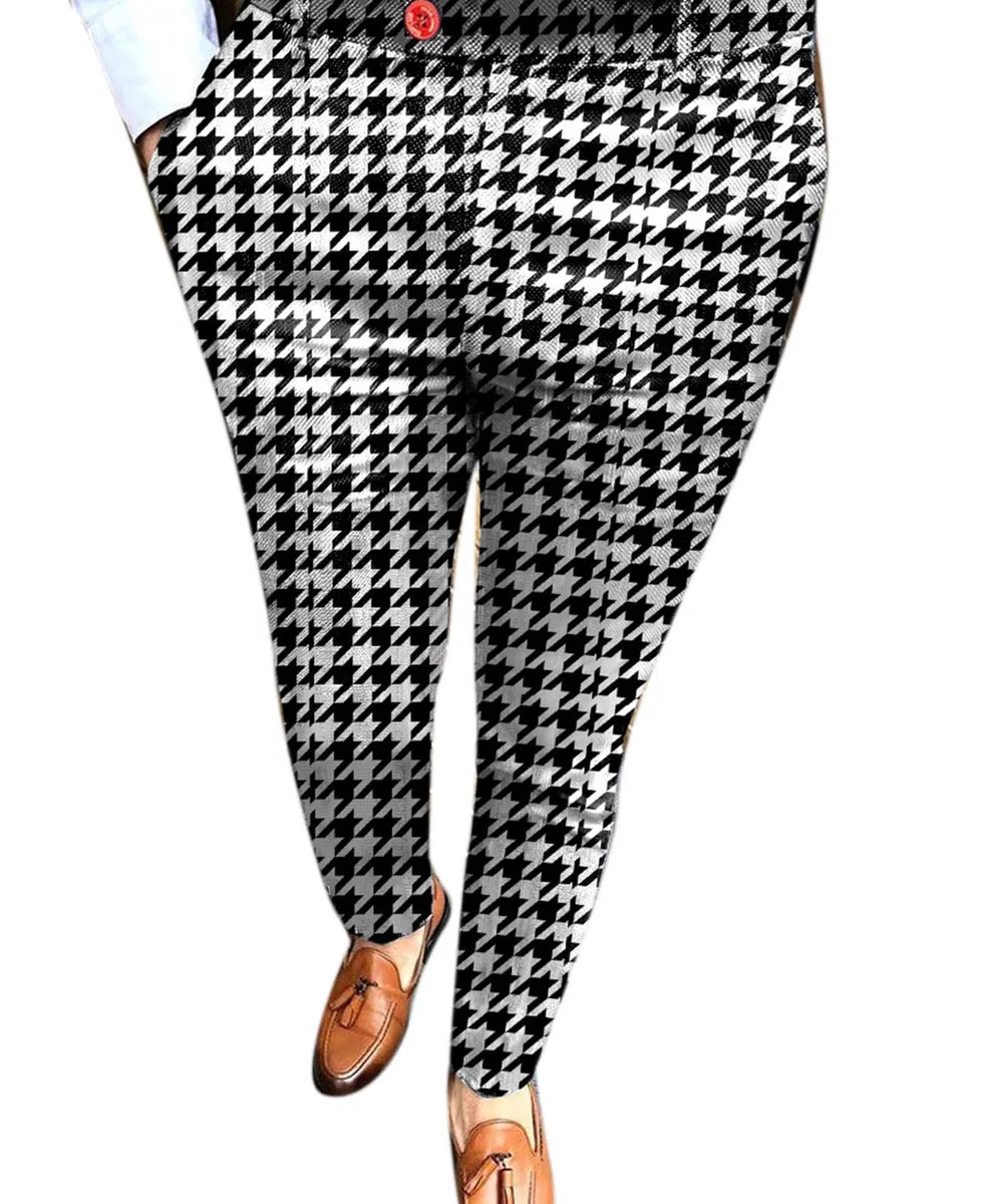 Pantaloni da Uomo Slim Fit Pantaloni da Abito Stampati con Motivo Stampato Pantaloni da Abito Testurizzati Stampati alla Moda