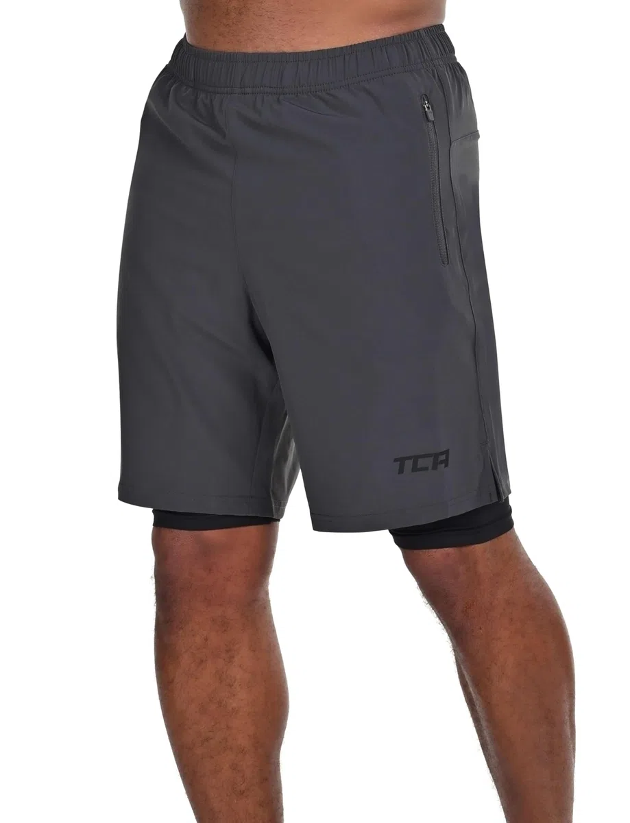 TCA Ultra Pantaloncini Uomo Sportivi 2 in 1 da Corsa con Tasche a Chiusura Zip